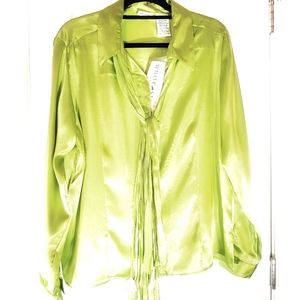 ``T25156 NWT White Stag Leaf Green Blouse